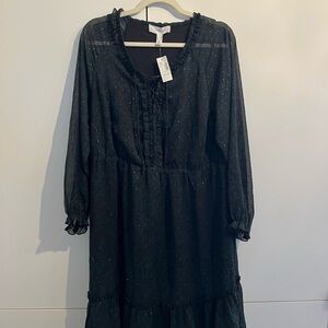 Addition Elle Black Long Sleeve Dress with Ruffles